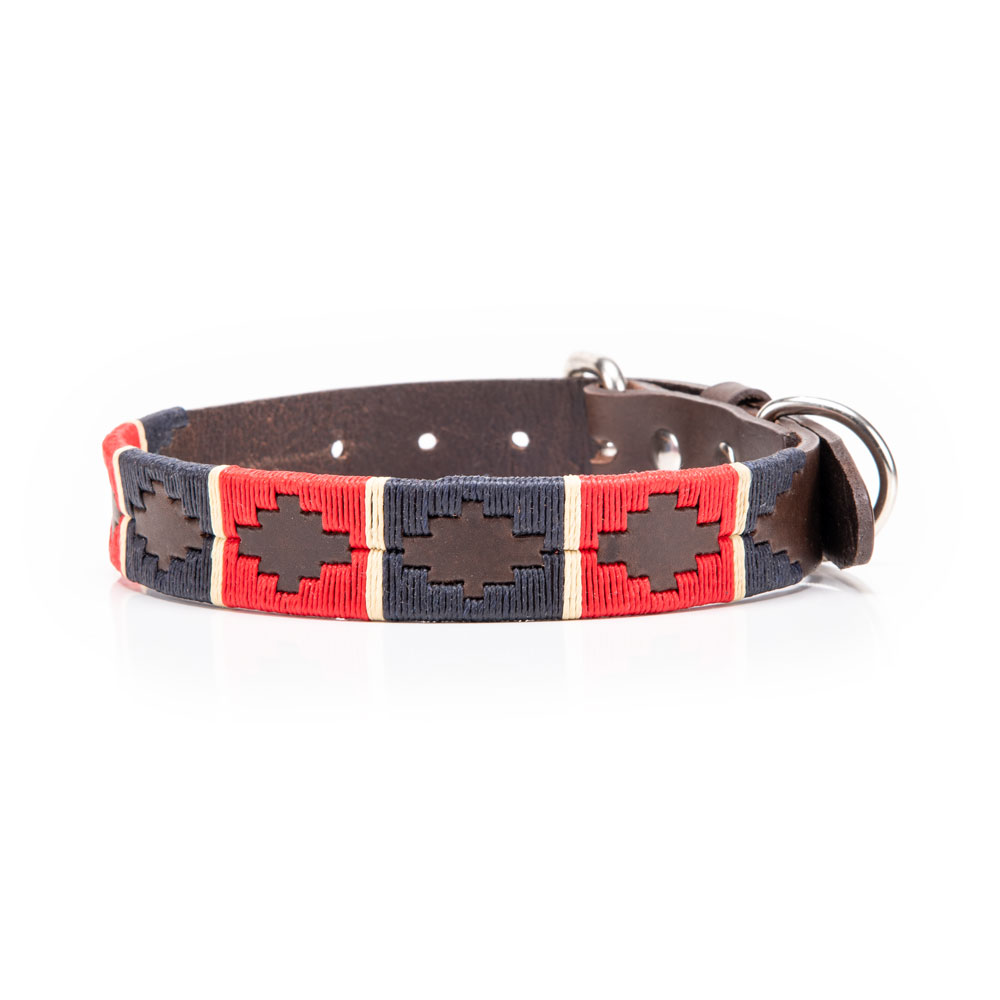 Hundehalsband 733, , rot / dunkelblau / creme